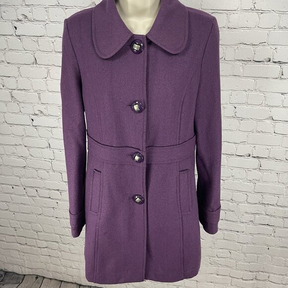 Tulle Anthropologie Purple Wool Blend Collared Lined Overcoat Size Medium M - Picture 1 of 16